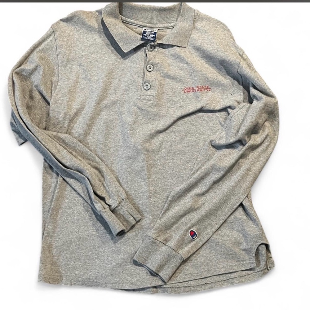 Champion Gray Long Sleeve Polo Shirt #OSU#OHIO#OHIOSTATE#vintage